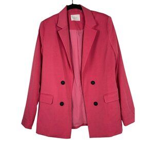 YAYA Womens Pink Double-Breasted Blazer Jacket Size 34 With Black Buttons